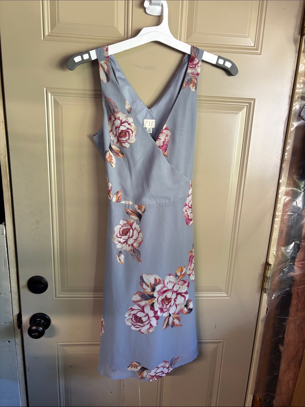 a new day Pale Blue Floral Sleeveless Faux-Wrap Mini Dress b241
